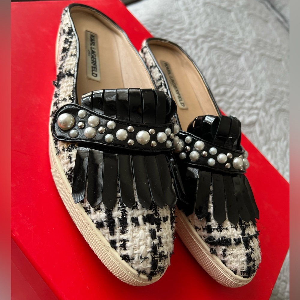 Karl Lagerfeld tweed Becky mules size 7.5